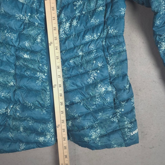 Lands End Womens Teal Floral Down Puffer Hooded Jacket XS - Picture 6 of 8